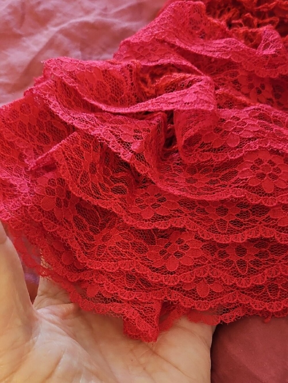 Lace Ruffle Scarf - Hot Red - Picture 2 of 7